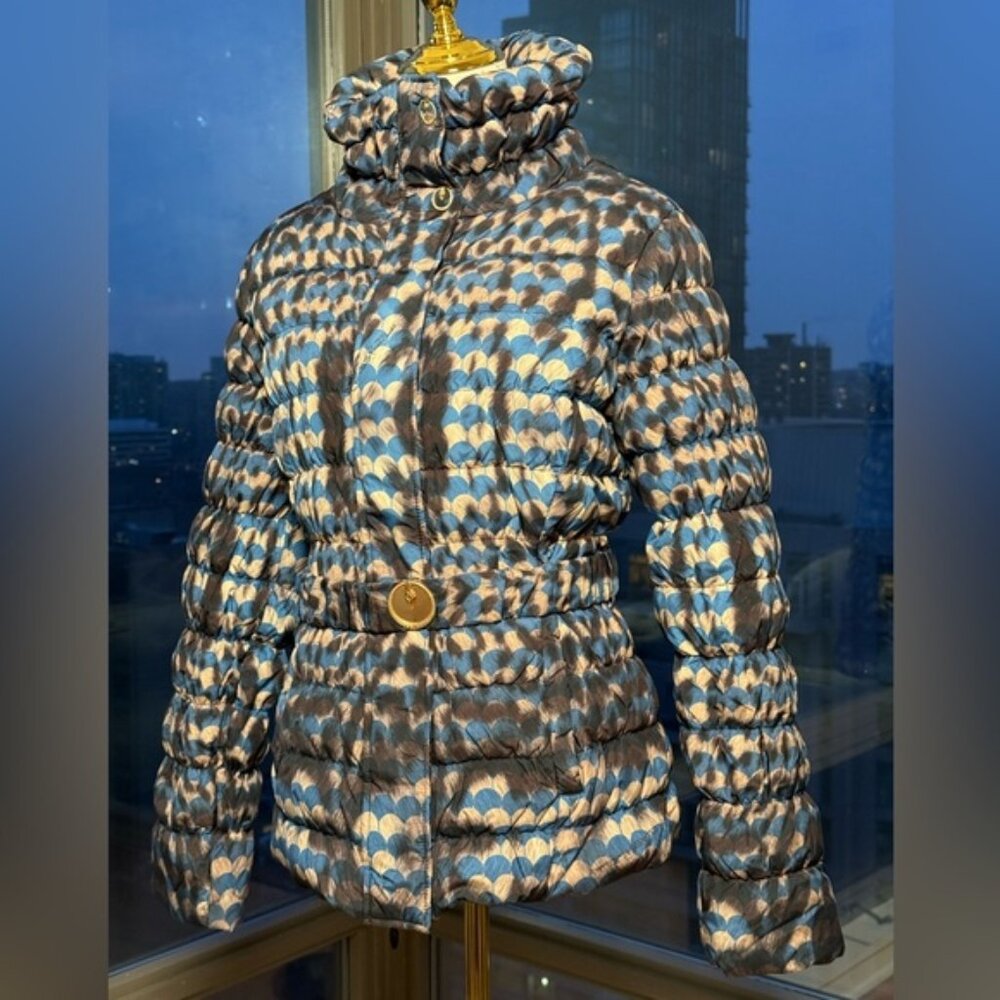 🆕 CAVALLI CLASS 🧿 Blue Spotted Down Filled Puffer Jacket, Sz IT44 US 8
